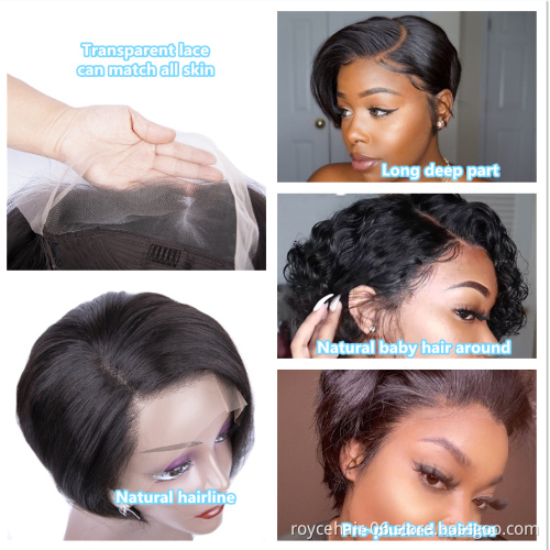 China Virgin Cuticle Aligned Brazilian Human Hair 150 Density  8 Inch Cheap Short Bob Wave Lace Front Wig Style For Black Woman